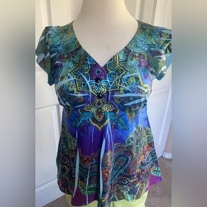 Ruffled sleeve multi color woman shirt